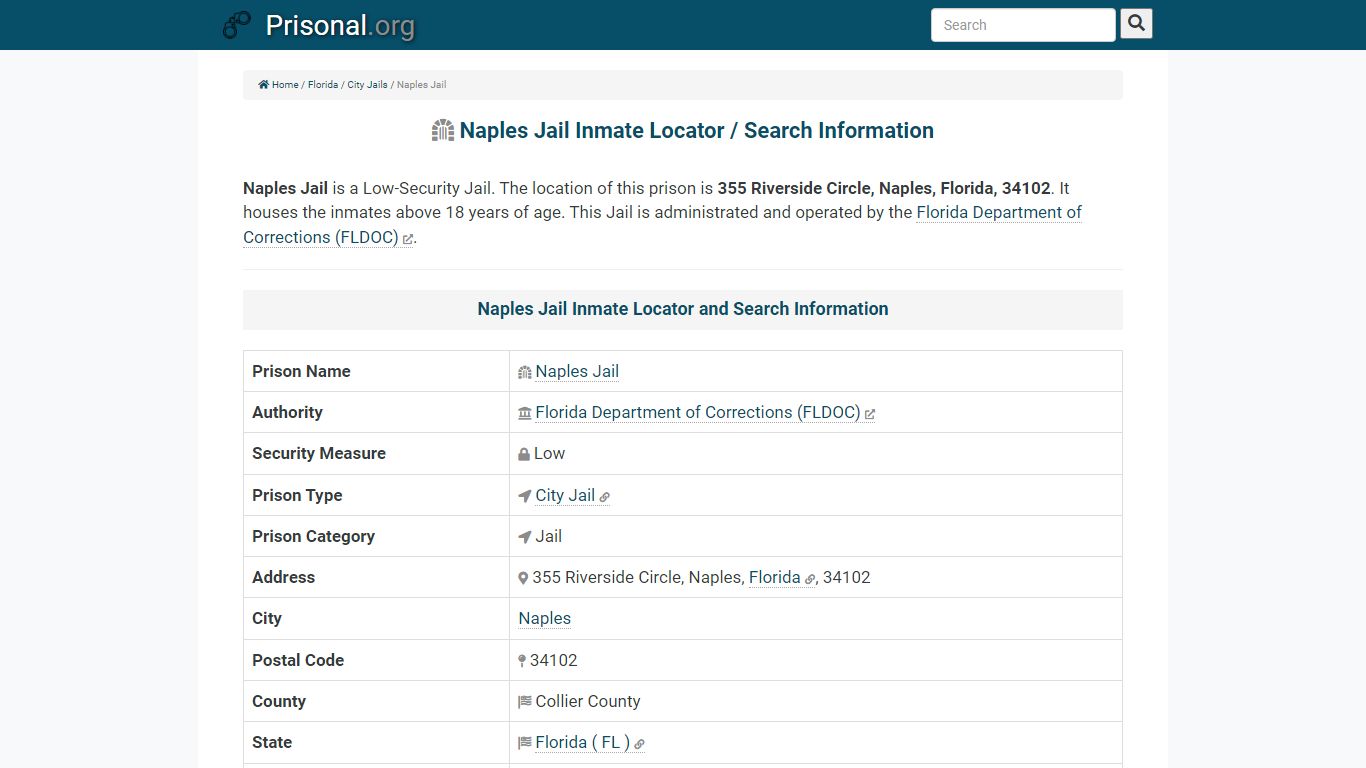 Naples Jail-Inmate Locator/Search Info, Phone, Fax, Email ...